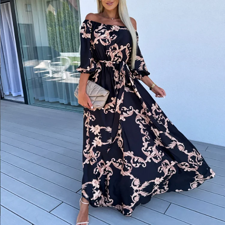 Stylish Resort Floral Print Vintage Slant Neck Strappy Bohemian Backless Maxi Dress