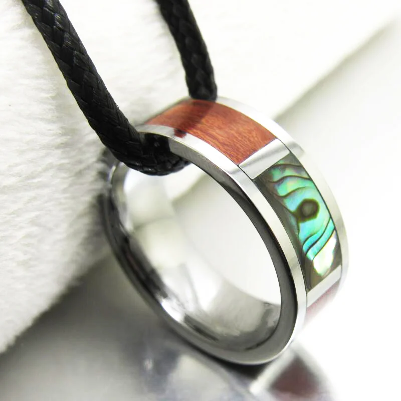 8MM Tungsten Carbide Rings Flat Silver Slotted Six-Piece Abalone And Cross Rosewood For Womens And Mens
