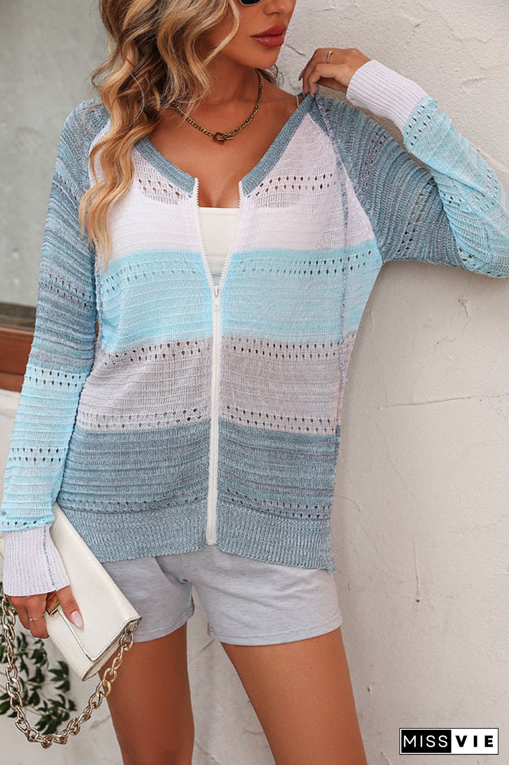 Knitting Hoodie Zipper Casual Tops