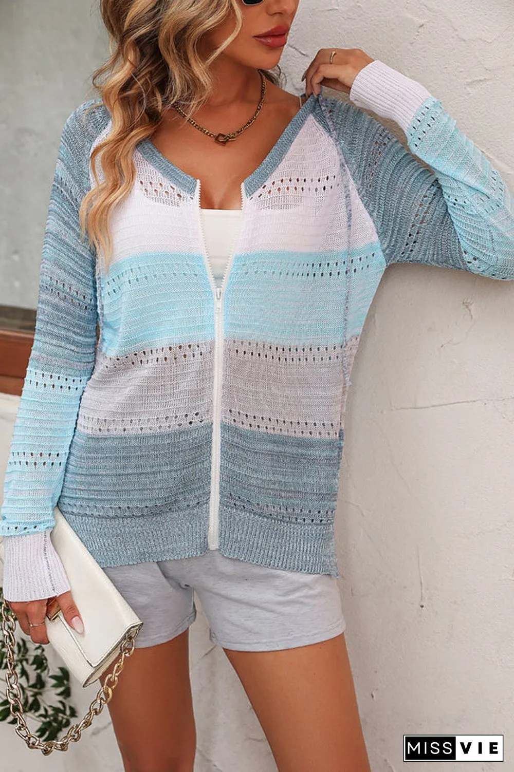 Knitting Hoodie Zipper Casual Tops