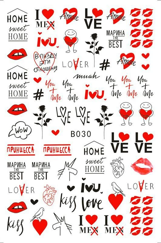 1pcs 3D Nail Sticker Black Heart Love Self-Adhesive Slider Letters Nail Art Decorations Stars Decals Manicure Accessories-Nail Inspo