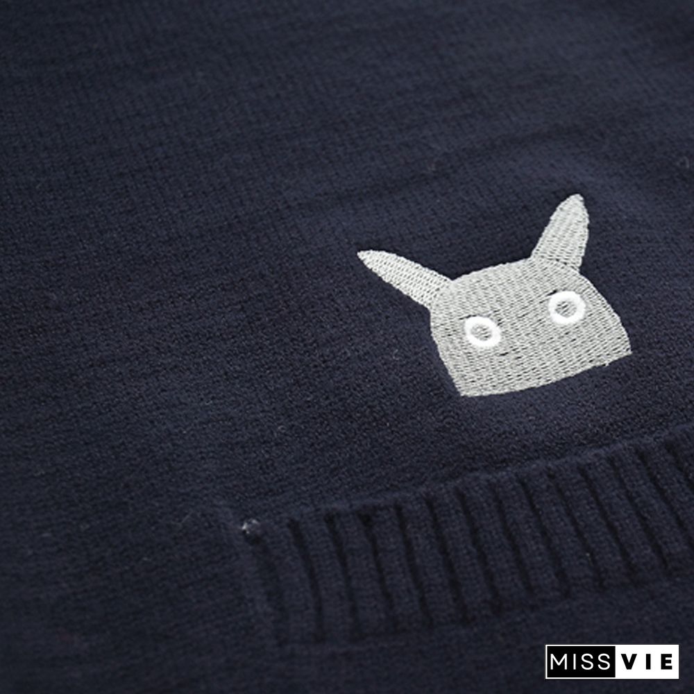 Cat And Mouse Embroidery Cardigan Sweater