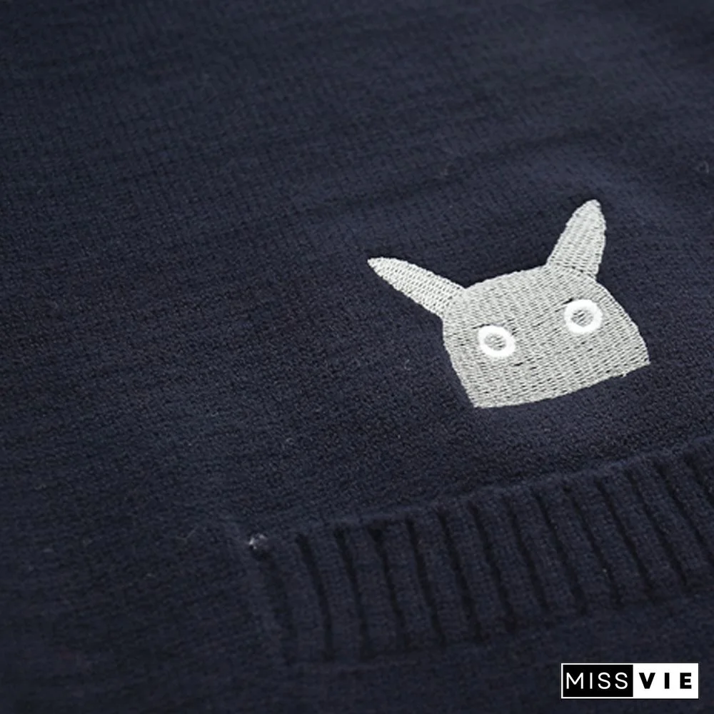 Cat And Mouse Embroidery Cardigan Sweater