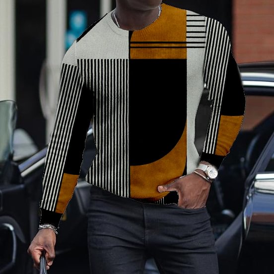 LONG SLEEVE FASHION CONTRAST COLOR ROUND NECK MEN'S TOP