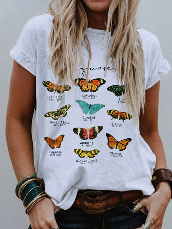 Butterfly Bible Verse Round Neck T Shirt