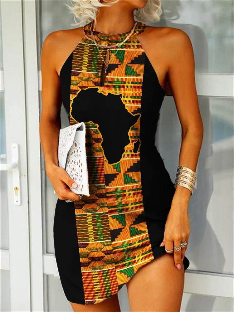 Africa Map Ethnic Kente Contrast Mini Dress