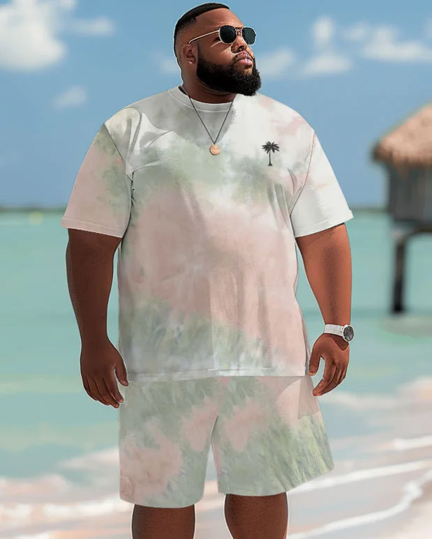 Hawaiian Tie-Dye Coconut Tree Print Shorts Men's Plus Size Suit