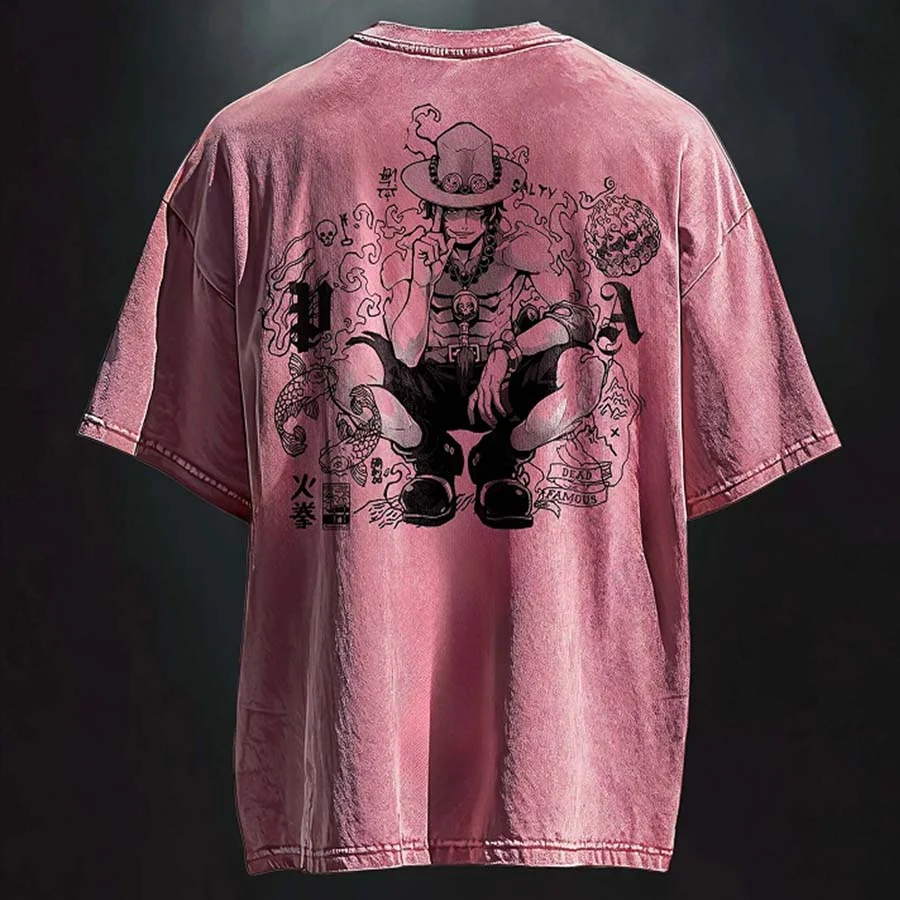 Ace Fire Fist Legacy Anime Oversize Washed T-Shirt