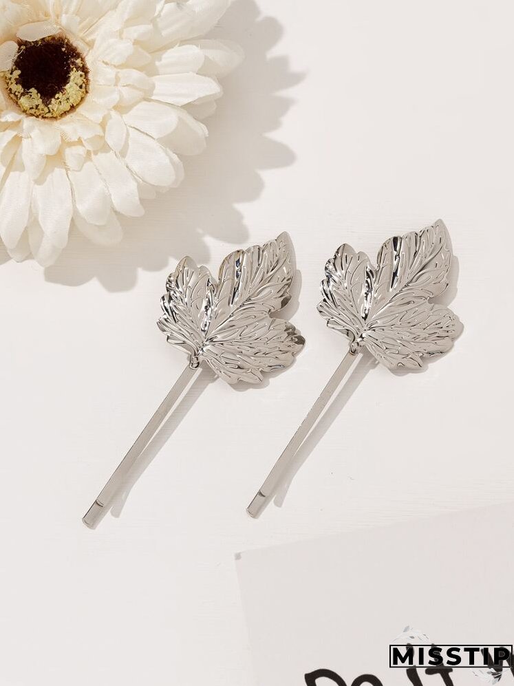 2pcs Leaf Decor Hair Clip