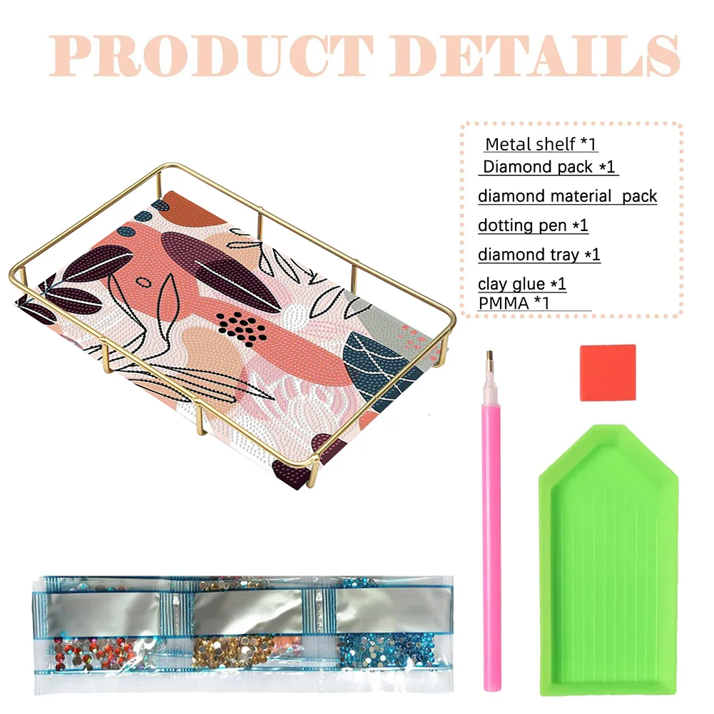 DIY Leaf Pattern Acrylic Special Shaped 5D Diamond Painting Tray Art Craft Decor(28*19*5cm)