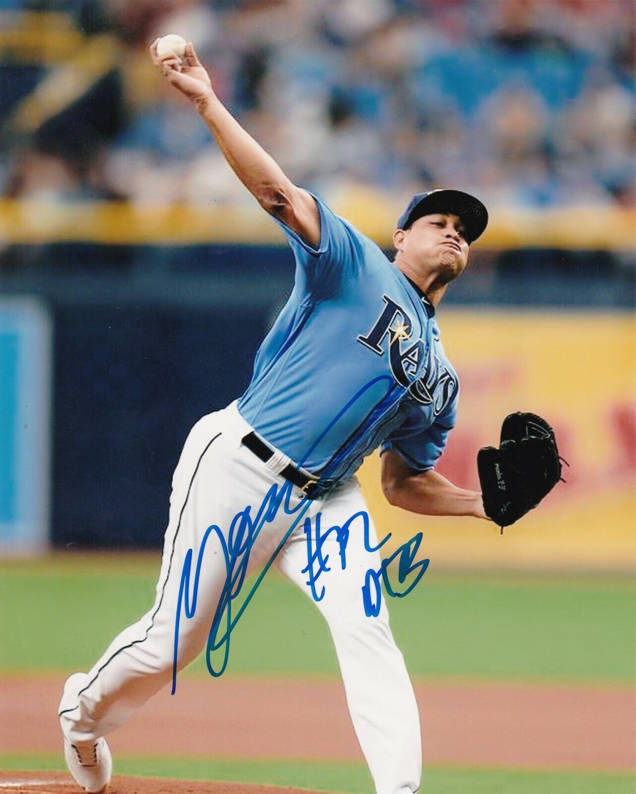 YONNY CHIRINOS TAMPA BAY RAYS ACTION SIGNED 8x10