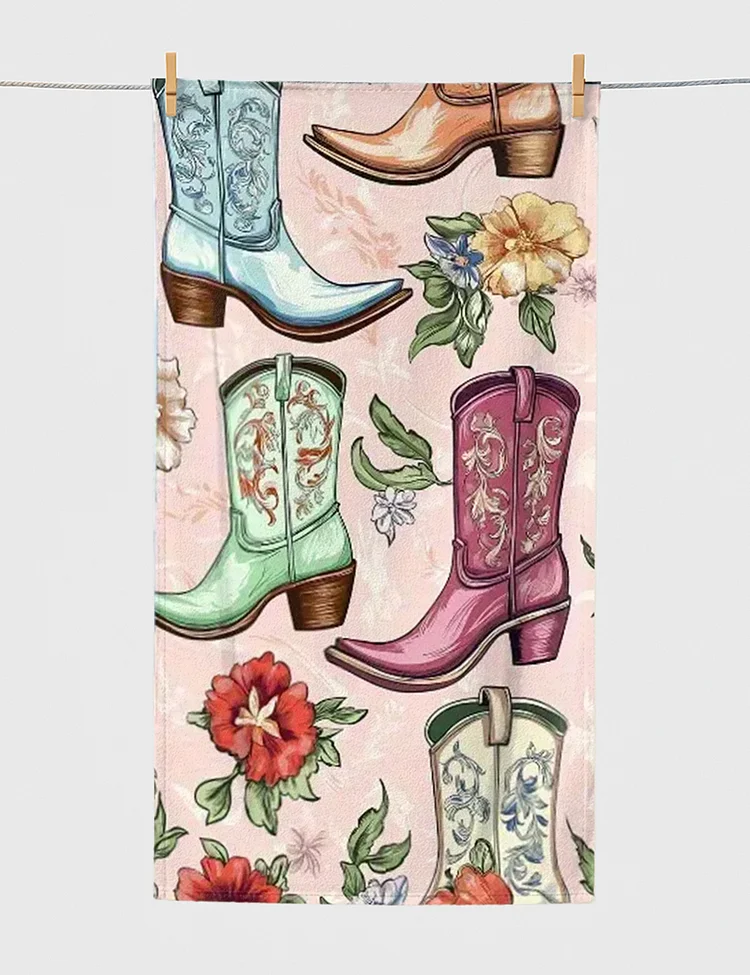 Western Cowgirl Boot Beach Towel