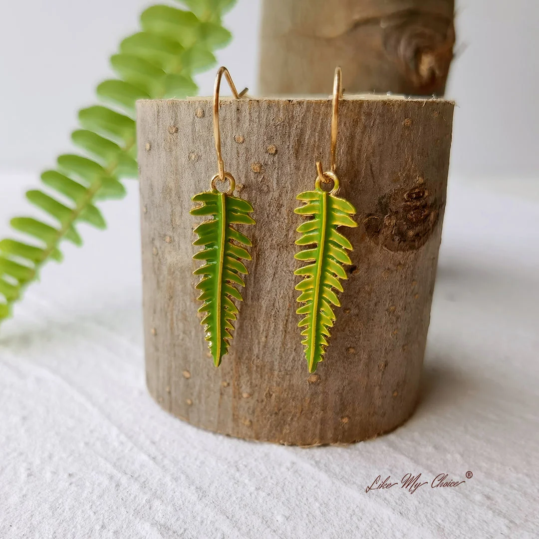 LikeMyChoice® Pressed Flower Earrings - Natural Forest Fern Resin Leaf Botanical