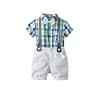 Baby Kid Boy Gentleman Checked Bow Tie Outfits Sets 2Pcs