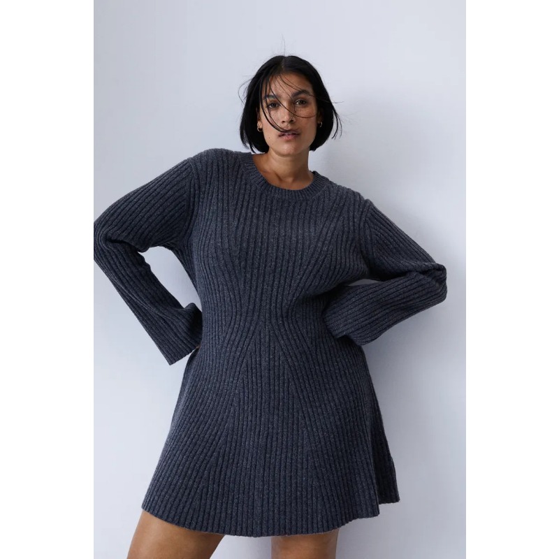 Ootddress Hollow Out Ribbed Knitwear Mini Dress Female Sexy Loose High Waist Patchwork Party Dress Casual Elegant Knit Women Dress