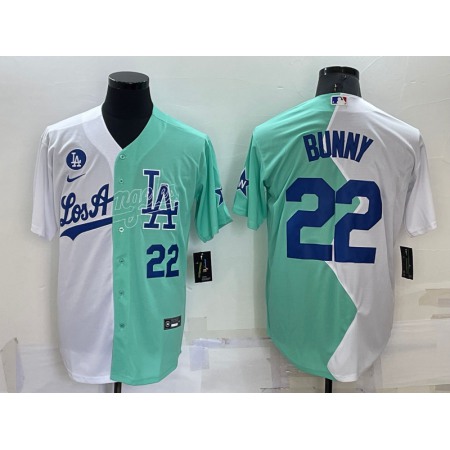 Men's Los Angeles Dodgers #22 Bad Bunny 2022 All-Star White/Green Cool Base Stitched Baseball Jersey KIKD