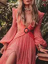 Mesh Split-Side Puff Sleeves Maxi Dress