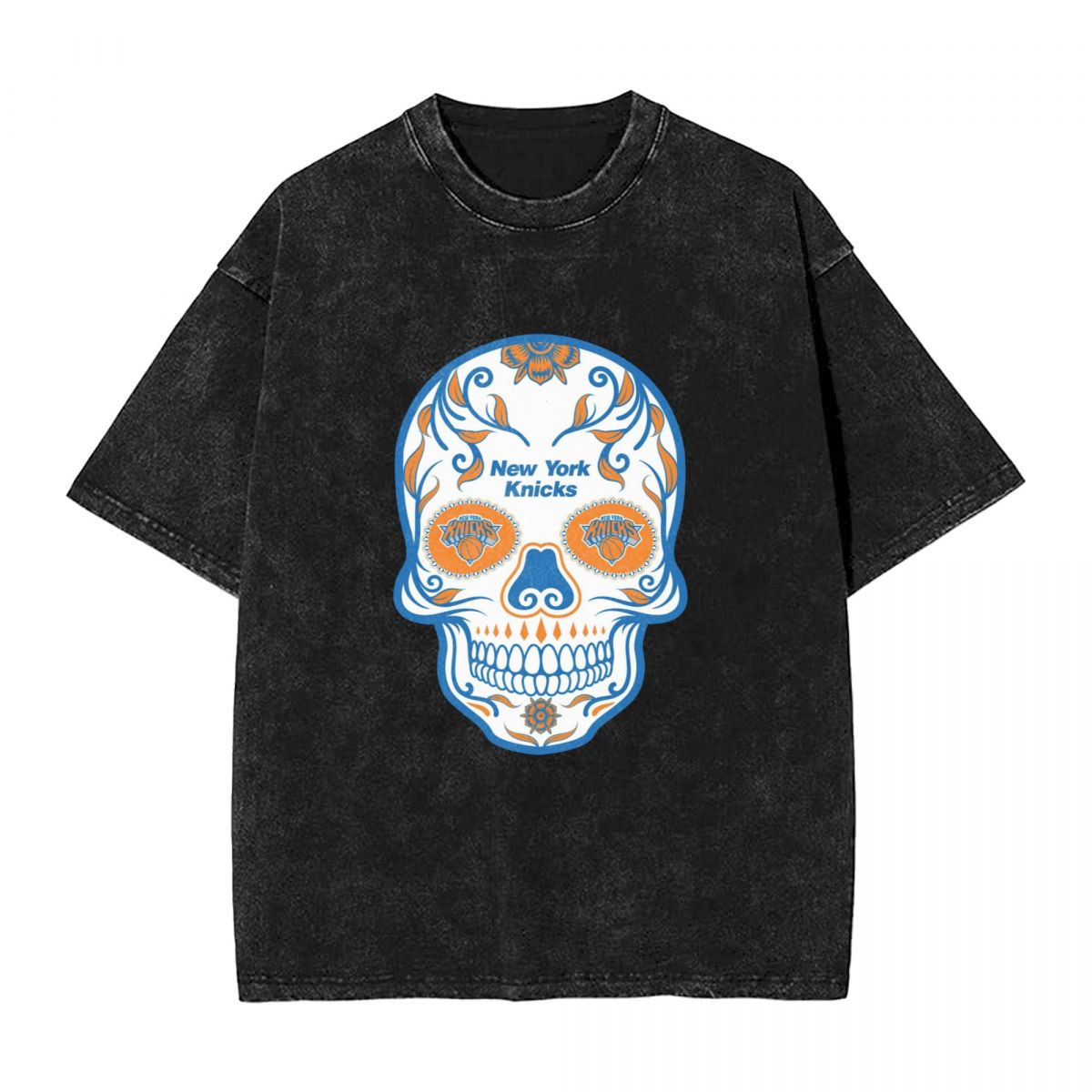 New York Knicks Skull Printed Vintage Men's Oversized T-Shirt