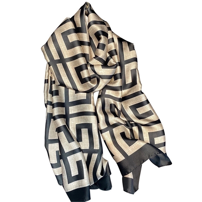 Women’s Retro Lady Printing Satin Silk Scarf