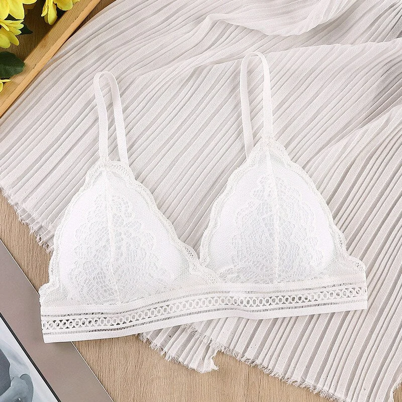 Women Lace Bra Seamless Underwear Push Up Backless Vest Sexy Padded Bralette Lingerie Triangle Cup Ultrathin Bra Female Intimate