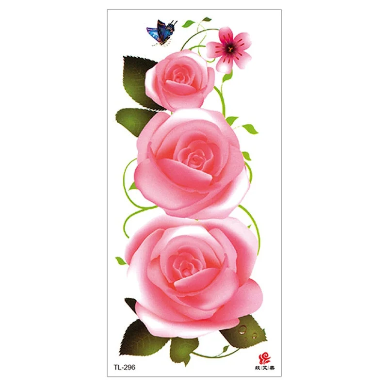 Peony Rose Temporary Tattoo Stickers,Women Body Art Tattoo,Girl Back Breast Arm Leg Red Blue Pink Flower Fake Tatoos