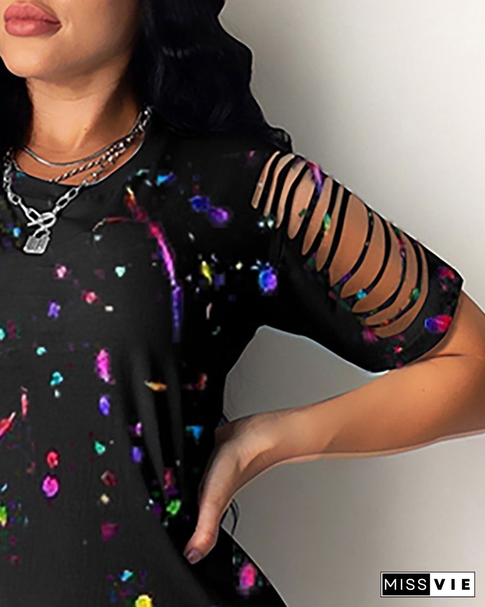 Colorblock Ladder Cut Out T-shirt Dress