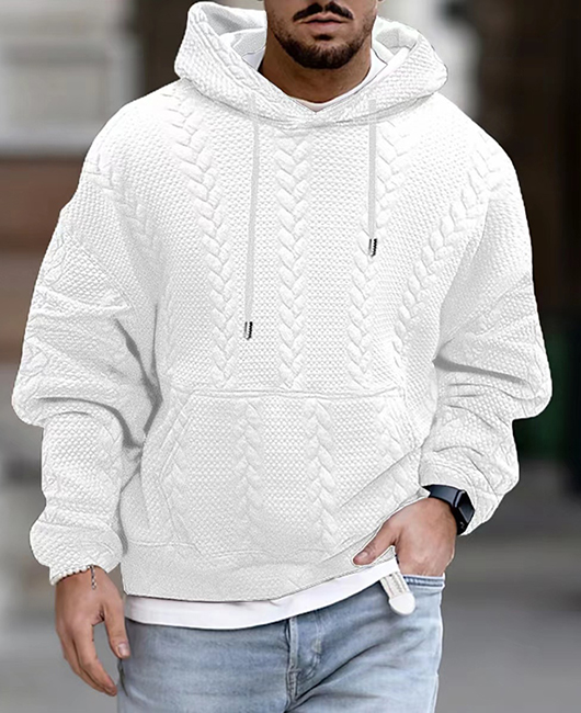 Casual Solid Twist Knit Pocket Drawstring Hoodie