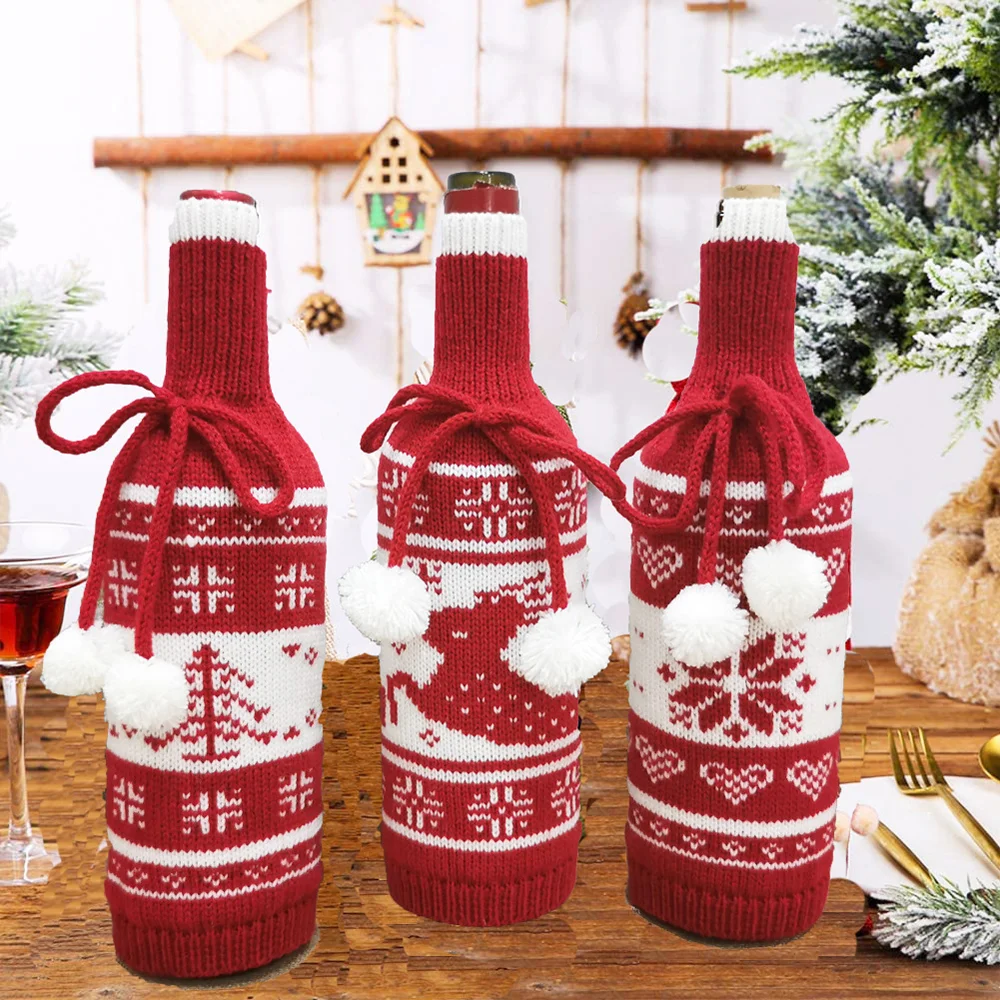 Christmas creative snowflake knitted wine bottle set decoration