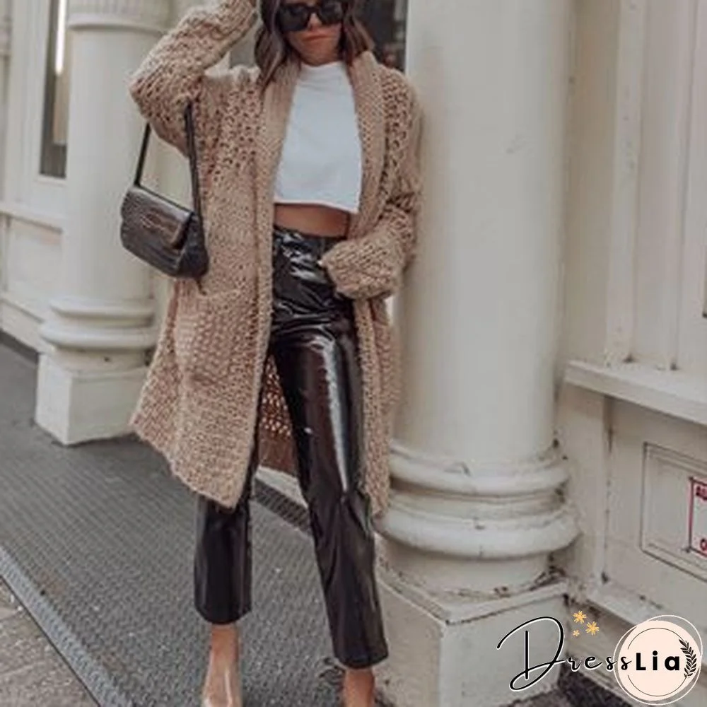 Elegant Hollow Out Braided Long Cardigan Sweater Coat With Hood