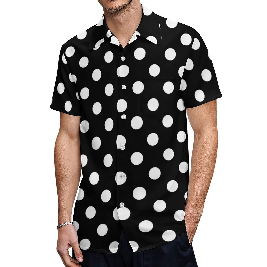 Short Sleeve Balck White Polka Dots Hawaiian Shirt Mens Button Down Plus Size Tropical Hawaii Beach Shirts