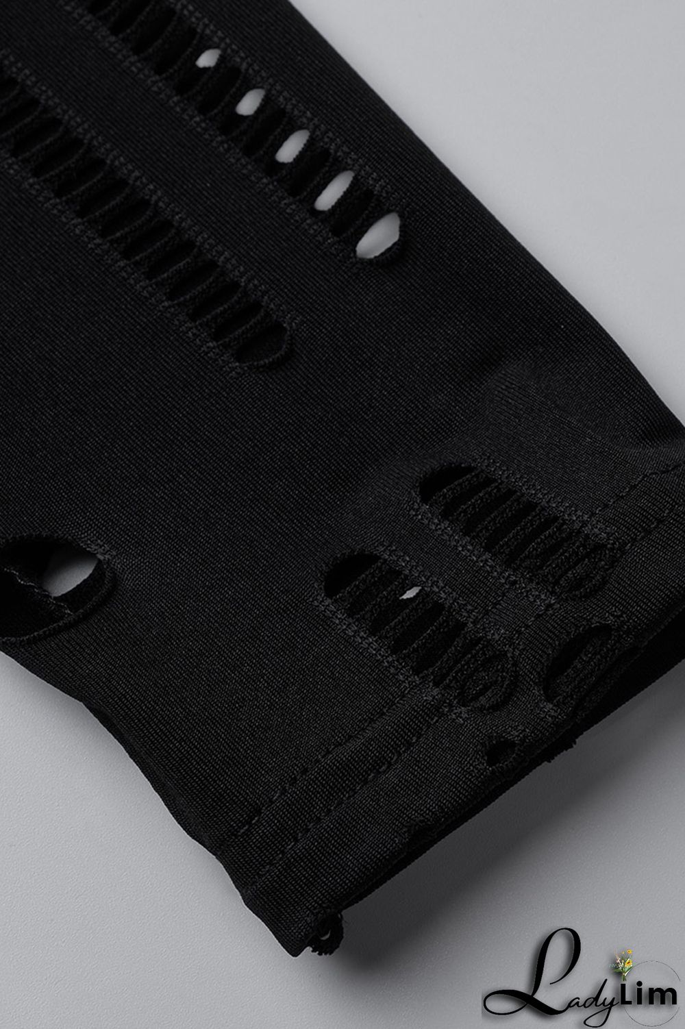 Black Fashion Sexy Solid Ripped Half A Turtleneck Long Sleeve Two Pieces