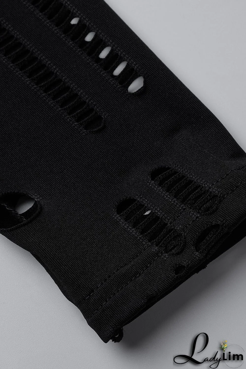 Black Fashion Sexy Solid Ripped Half A Turtleneck Long Sleeve Two Pieces