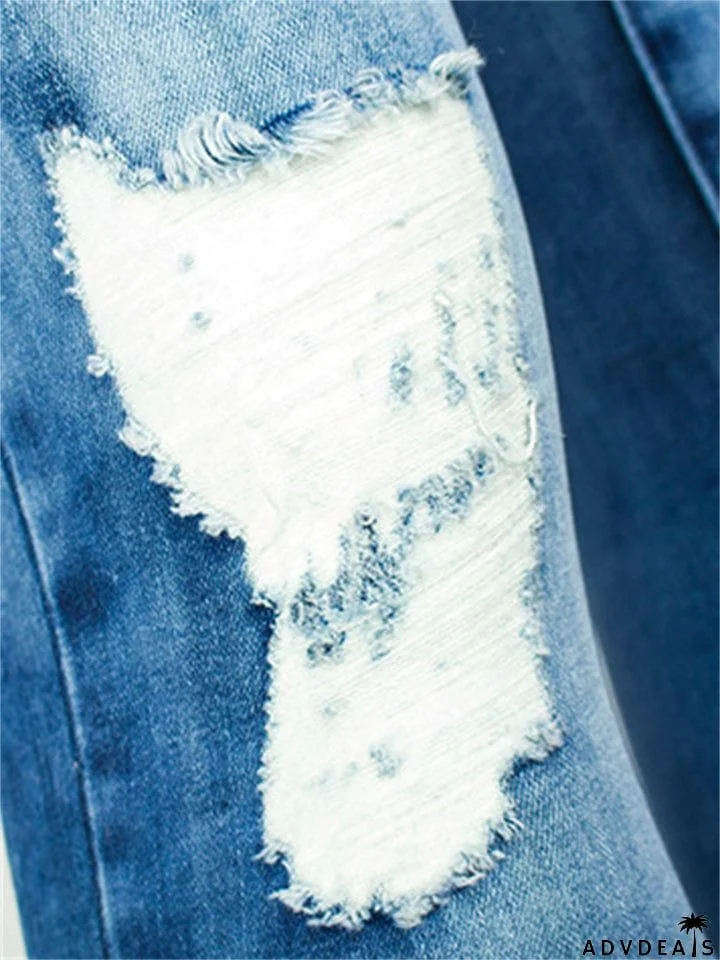 Women's Casual Style Floral Embroidery Buttons Denim Jeans