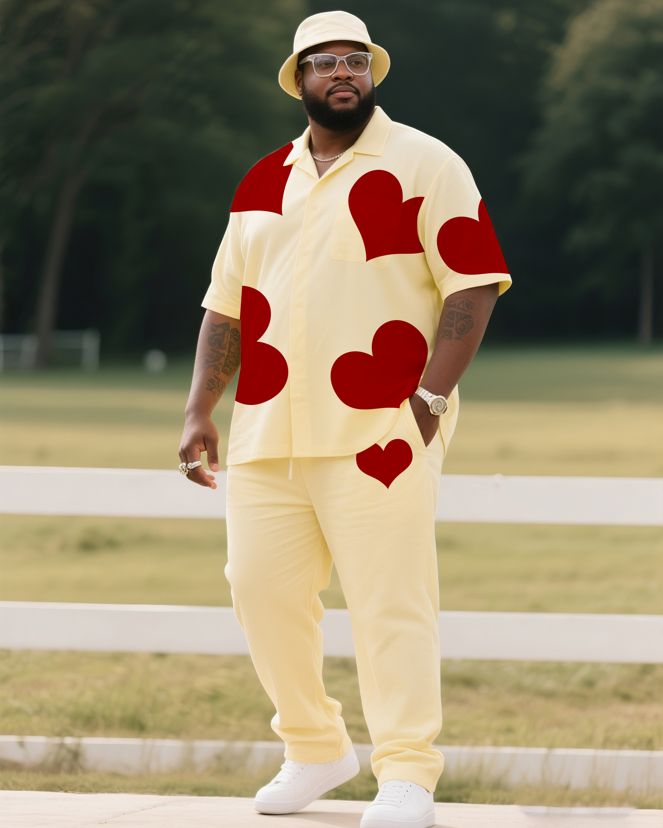 Big Boys Valentine's Day Red Love Printed Short Sleeve Shirt Trousers Suit