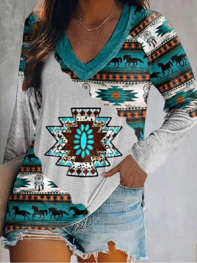 Casual Retro Geometric Pattern Top