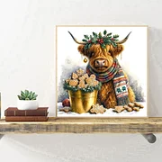 Highland Cow Baby 35*35CM (Canvas) Full Round Drill Diamond Painting