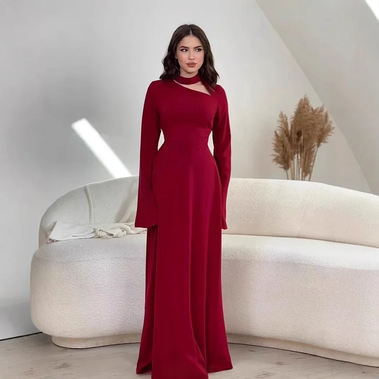 Solid Color Long Sleeve Slim Fit Dress