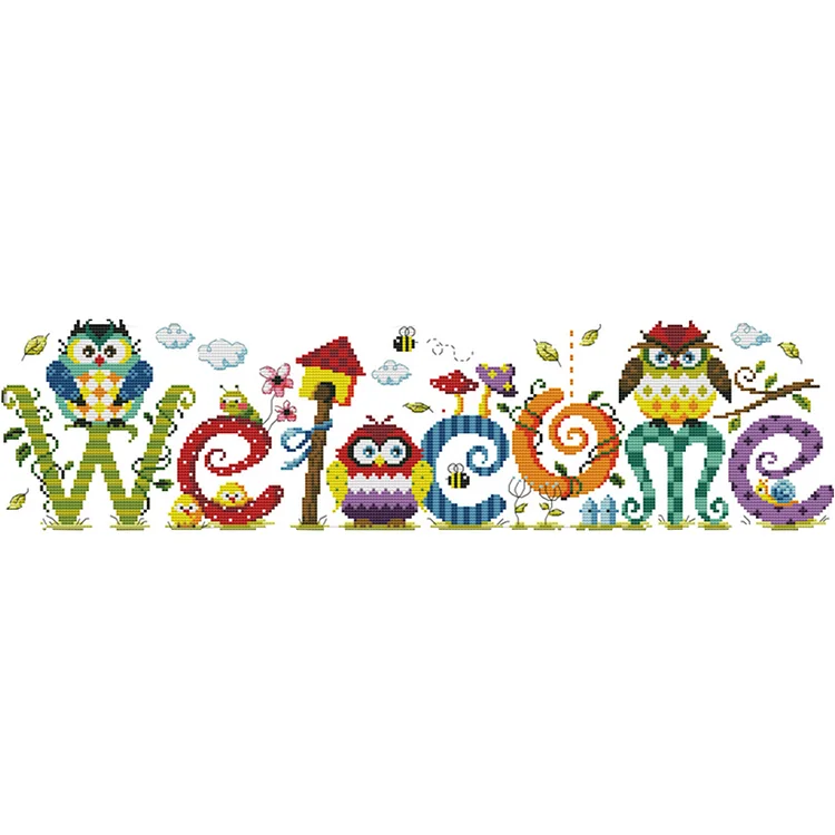Owl Welcome Sign 14CT Counted Cross Stitch 58*17CM