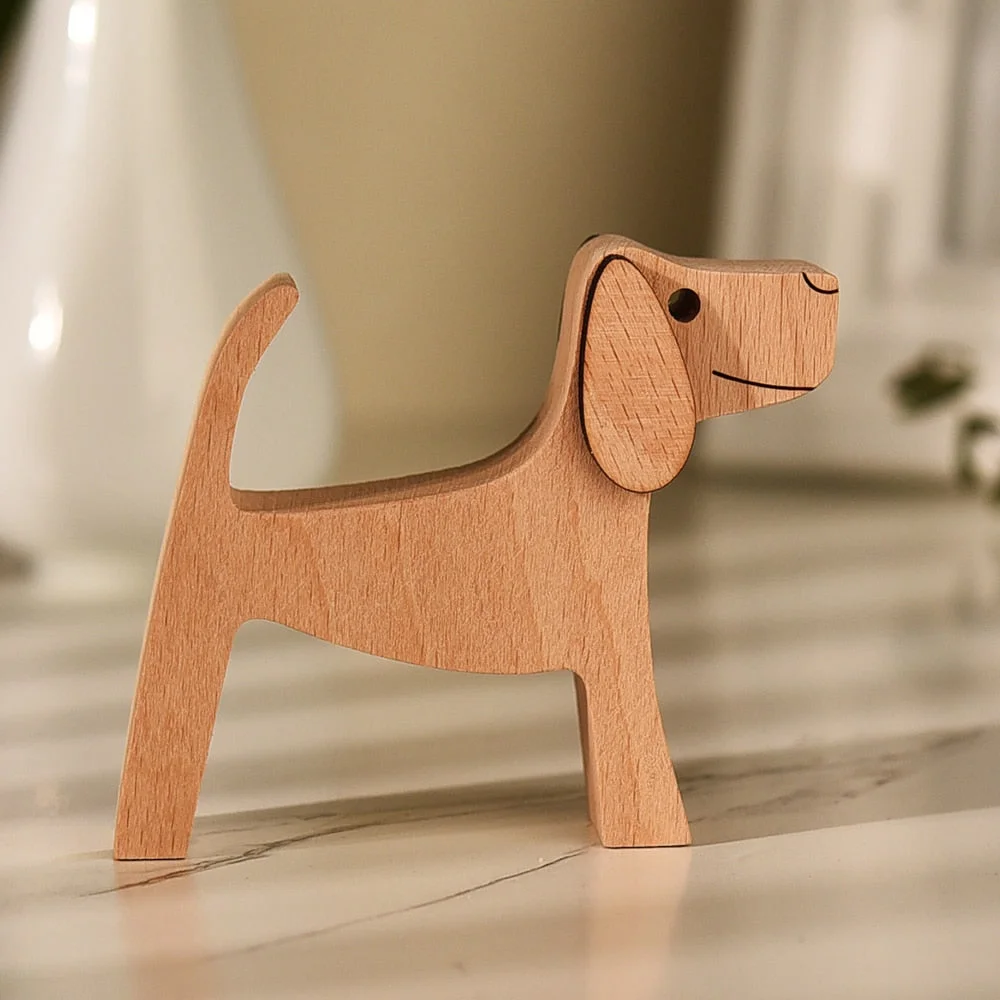 Puppy Family Wood Dog Carving Ornaments Decoration Home Decor Figurine Desktop Table Ornament Sculptures For Dog Pet Lover Gifts