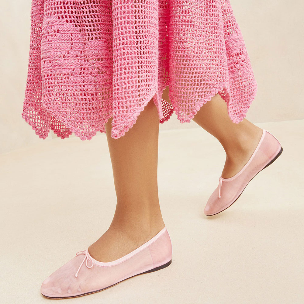 Pink Mesh Round Toe Flat Sophisticated Ballet Shoes for Women Nicepairs