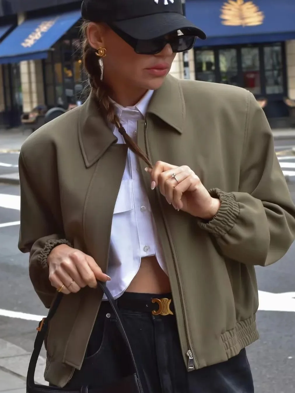 Nigikala Nigikala Color Y2K Women's Big Pocket Splicing Irregular Cardigan Polo Collar Shirt Top A19683