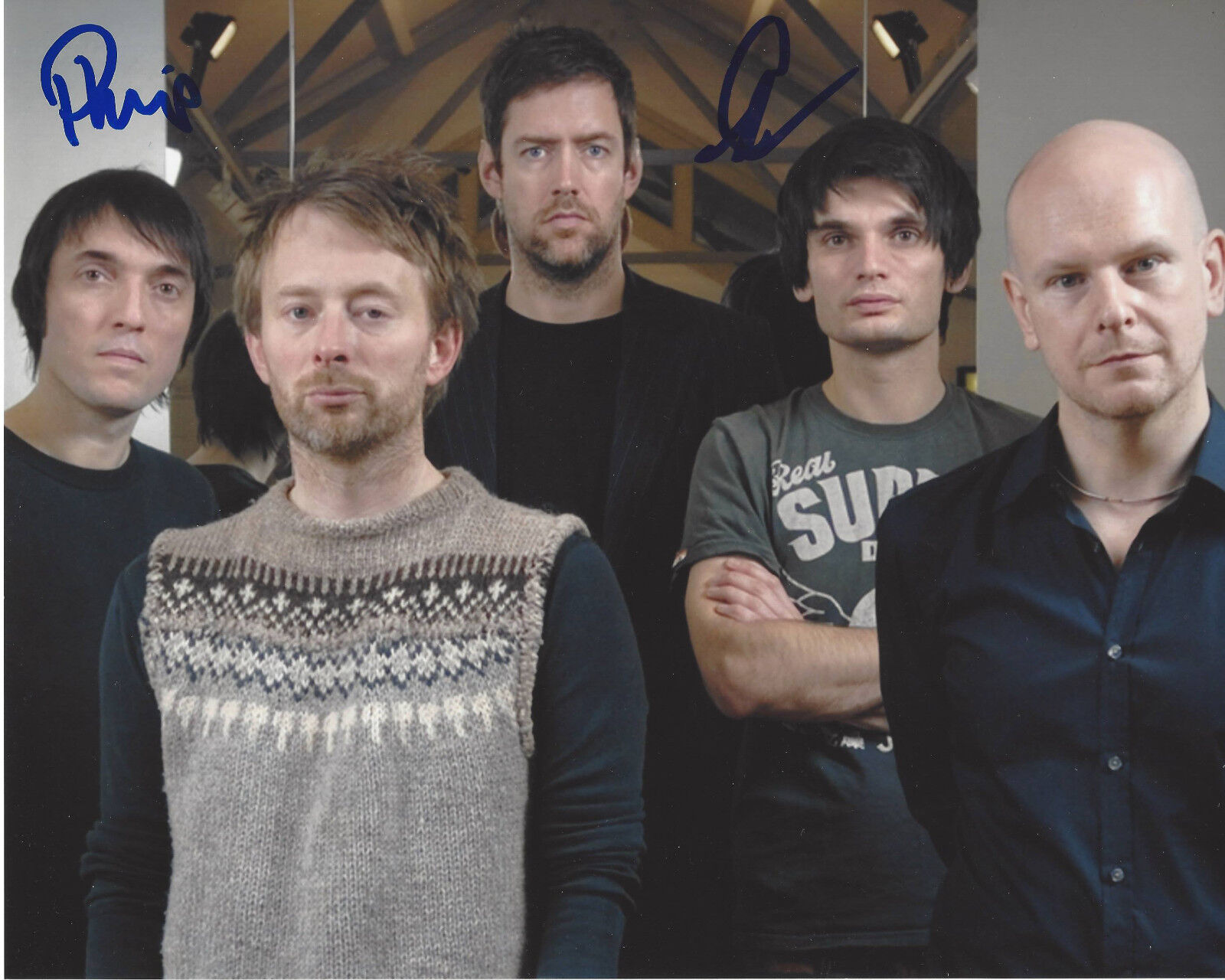 RADIOHEAD BAND SIGNED AUTHENTIC 8X10 Photo Poster painting COA X2 PROOF PHIL SELWAY ED O'BRIEN