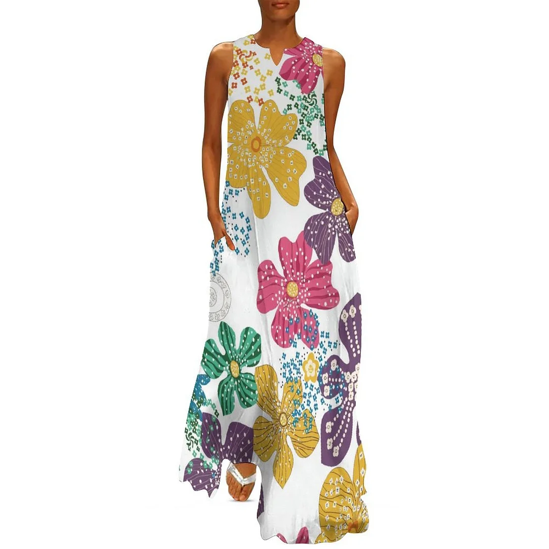 Style & Comfort for Mature Women Plus Size Printed Sleeveless Casual Women Maxi Dress with Pockets in Pattern Brown, Floral, Colorful