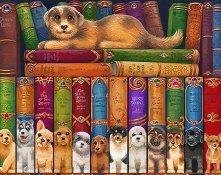 

Dogs on Bookshelves – Paint By Numbers - 40*50CM, 501 Original