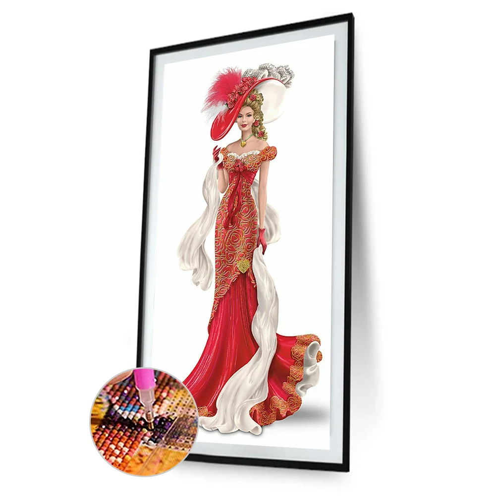 Diamond Painting - Full Round Drill - Red Dress Lady(30*60cm)