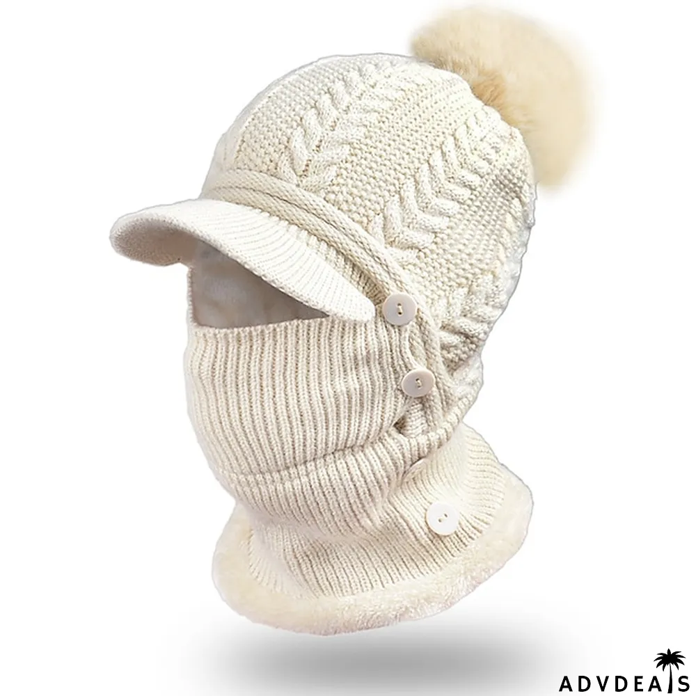 Border Hat Winter Women's One Piece Knitted Pullover Warm Cap Solid Color Ear And Face Protection Hat