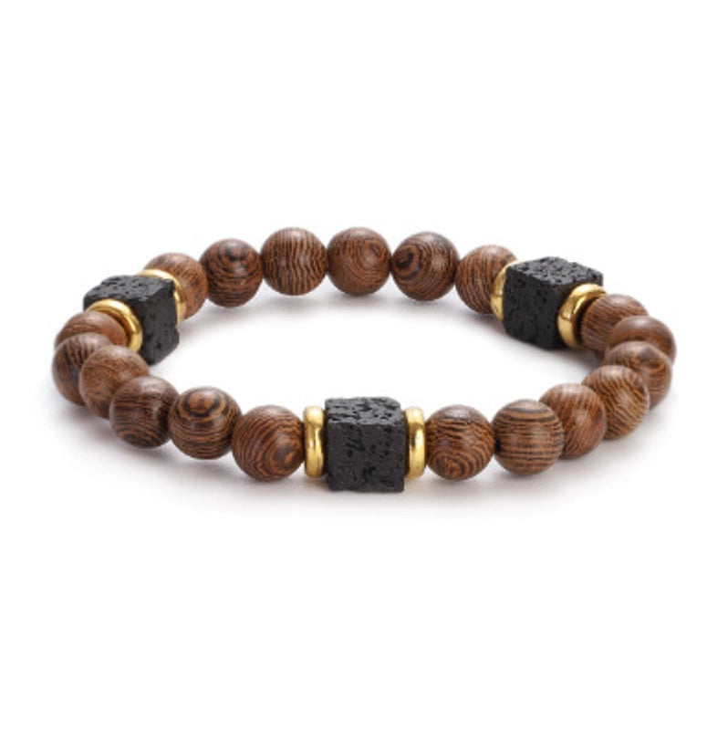 New Lava Cube Volcanic Stone Bracelet Men’s Colorful Marble Glass Beads Retro Bracelet