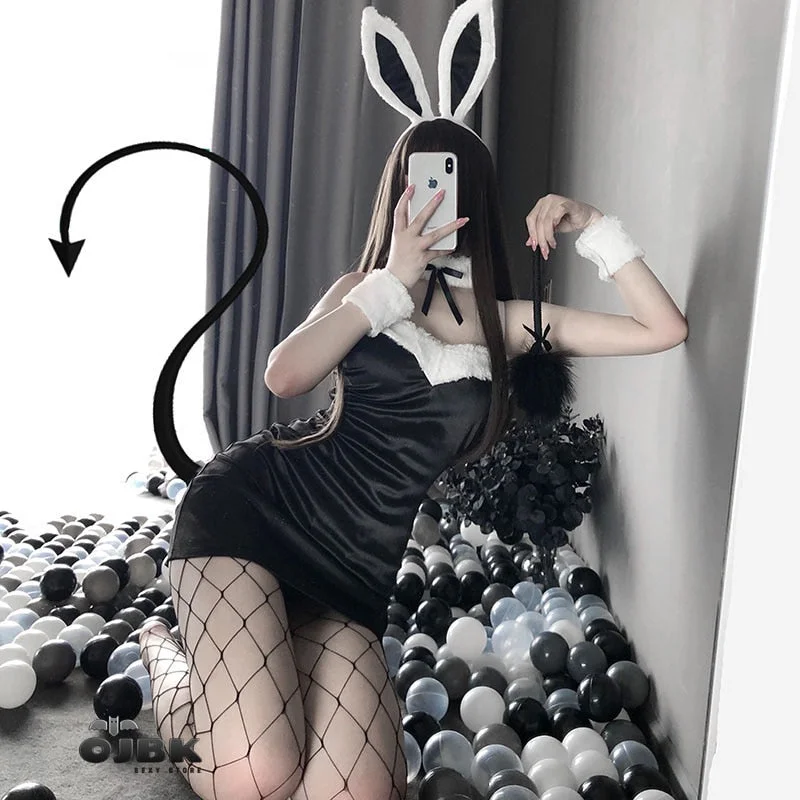 Sexy Classic Bunny Girl Cosplay Outfit Black Pink Japanese Anime Rabbit Uniform Porno Party  For Women Sex Lingerie AV Sets 0721