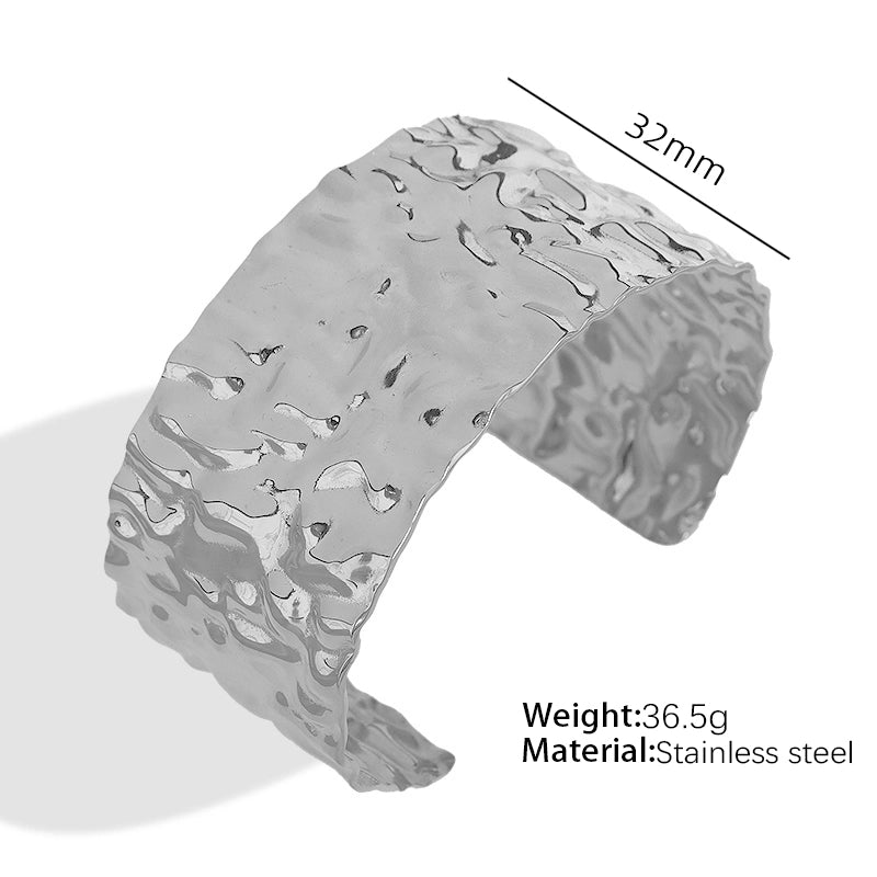 Vintage Style Punk Double Ring Waves Floral Titanium Steel 18K Gold Plated Bangle In Bulk