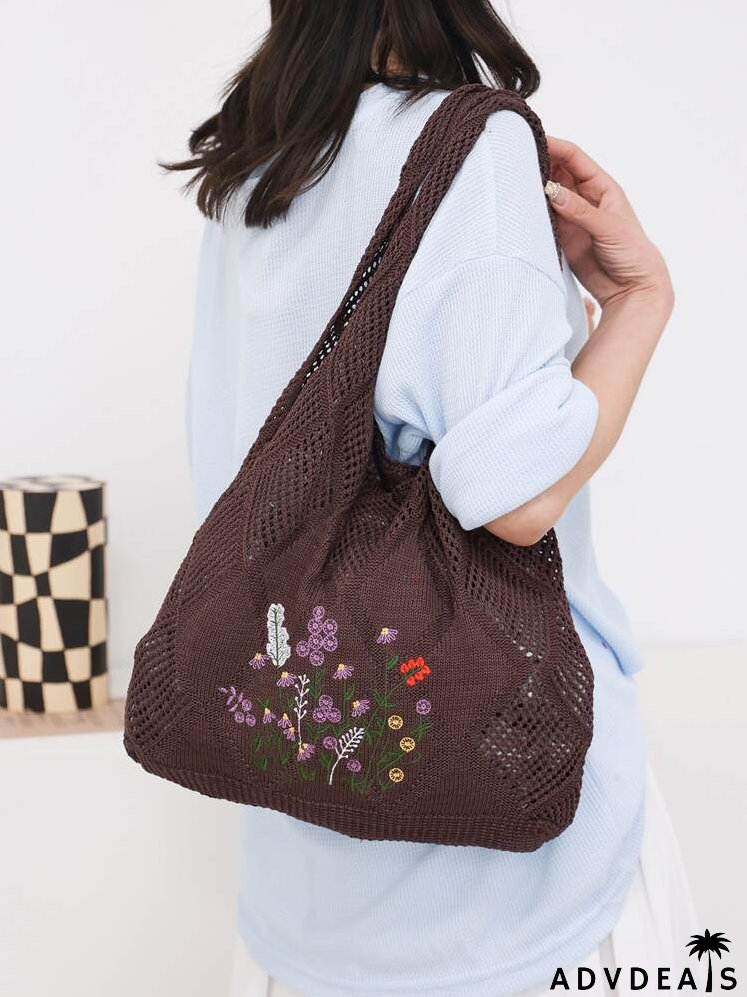 Floral Embroidered Hollow Out Crochet Bag